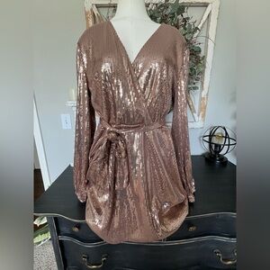 Nine West Sequin Mini Dress in gold